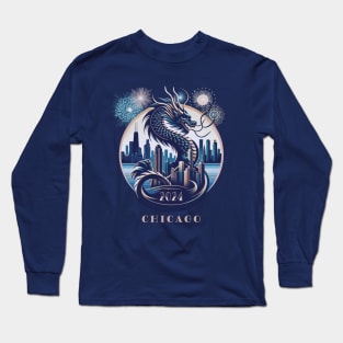 Celestial Dragon Over Chicago - 2024 Lunar New Year Long Sleeve T-Shirt